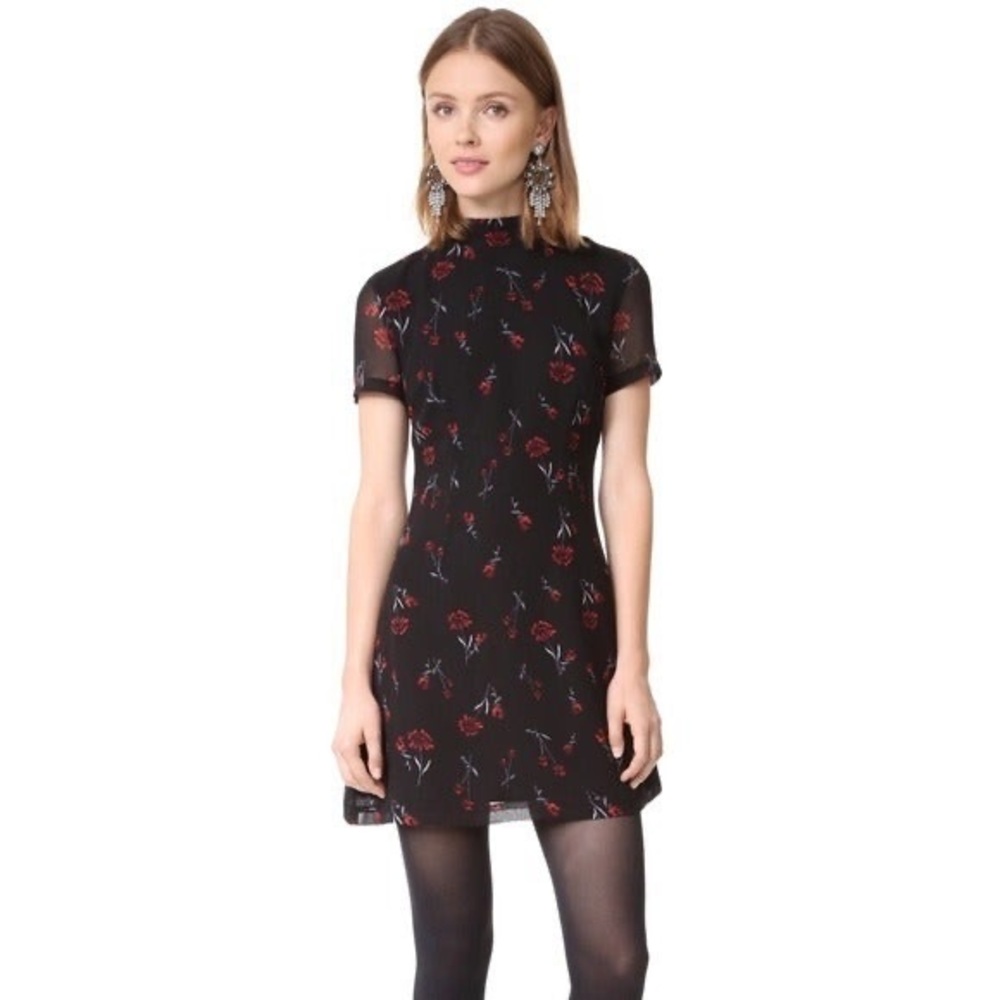 BB Dakota Black Mini Dress with Red Floral Print